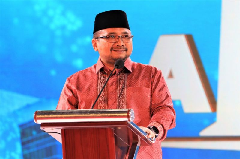 Menteri Agama Yaqut Cholil Qoumas saat membuka Annual International Conference on Islamic Studies (AICIS) 2023 di UIN Sunan Ampel Surabaya, Jawa Timur, Selasa (2/5/2023).