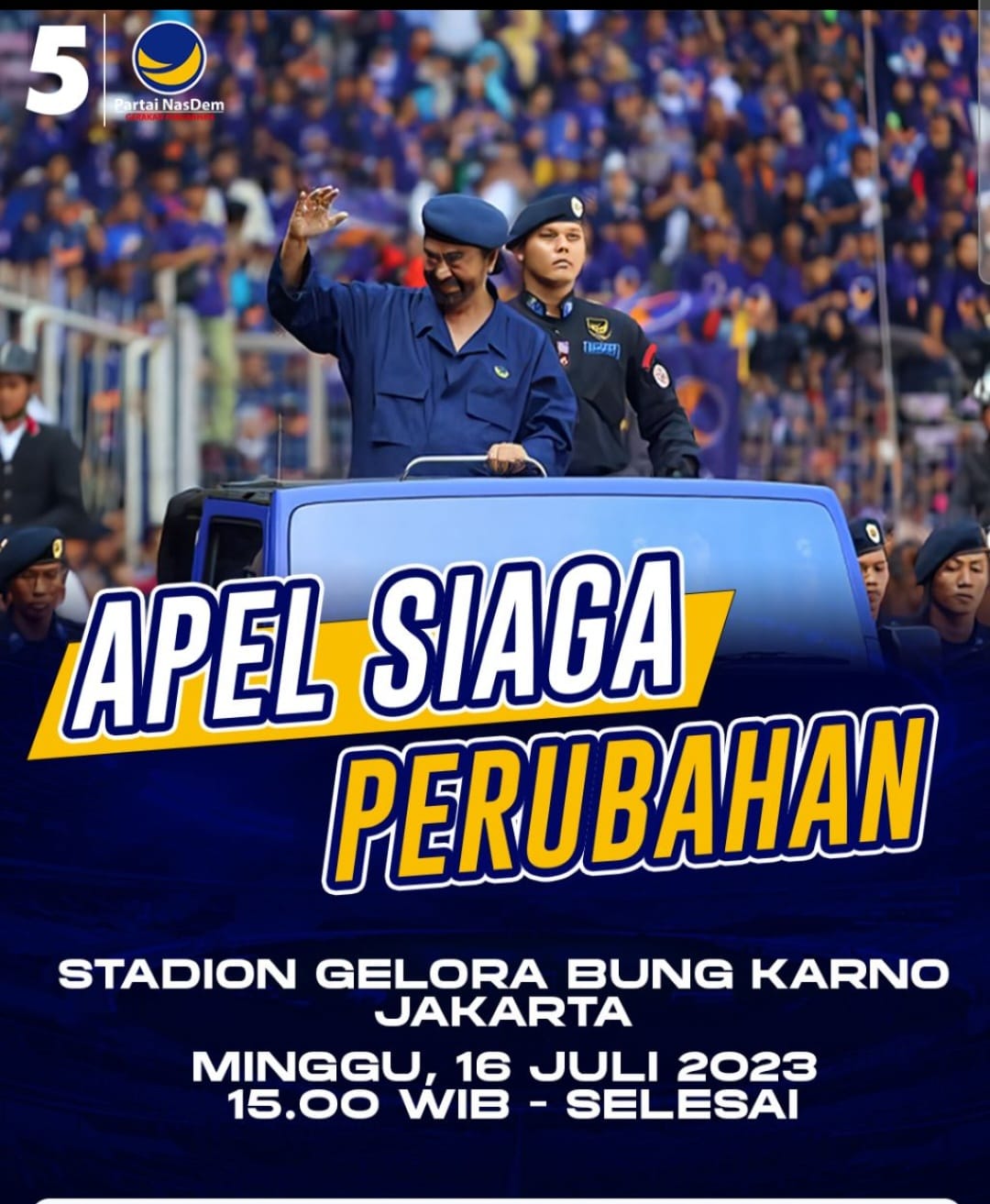 200 ribu kader Partai NasDem bakal menghadiri Apel Siaga Perubahan (ASP) di Stadion Utama Gelora Bung Karno (SUGBK), Jakarta Pusat