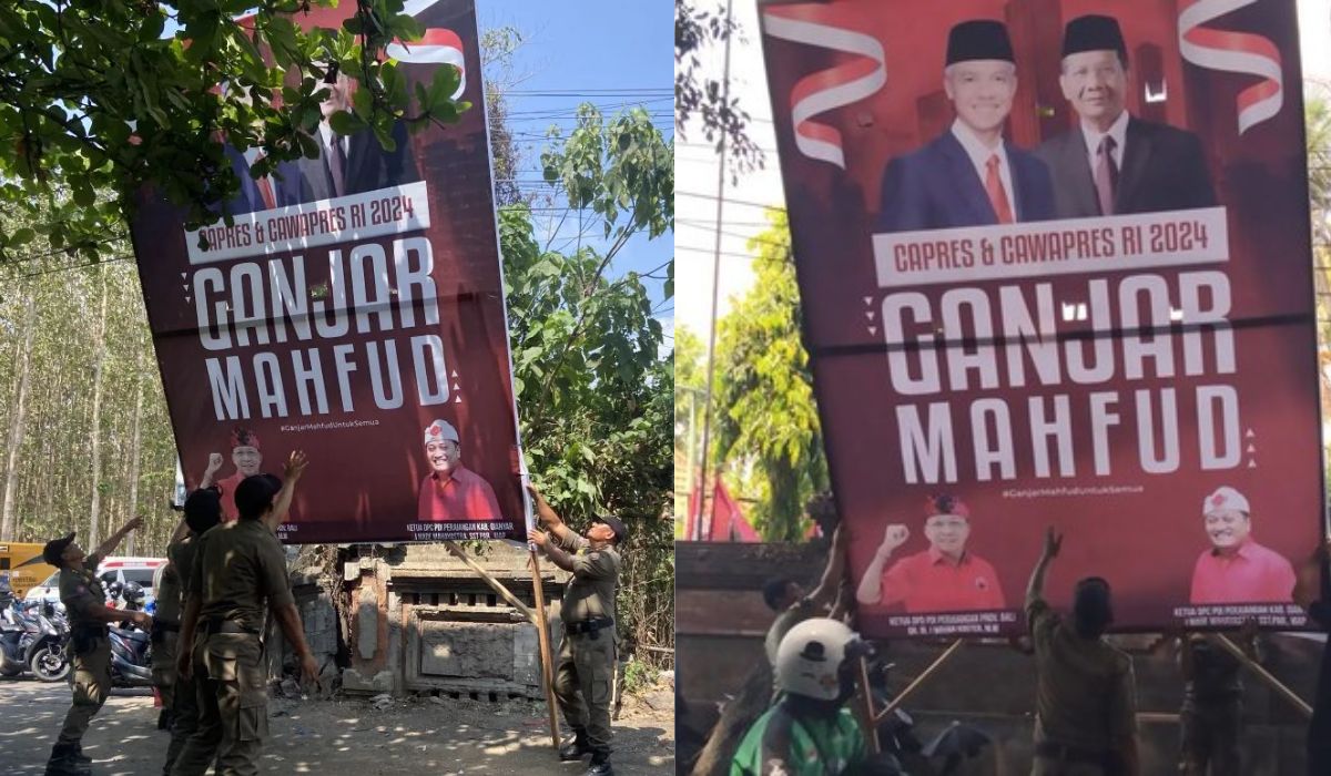 Pencopotan Baliho Ganjar-Mahfud saat kunjungan kerja Jokowi ke Bali